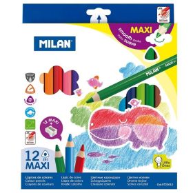 Creioane colorate triunghiulare, groase MILAN Maxi, 12 culori/set